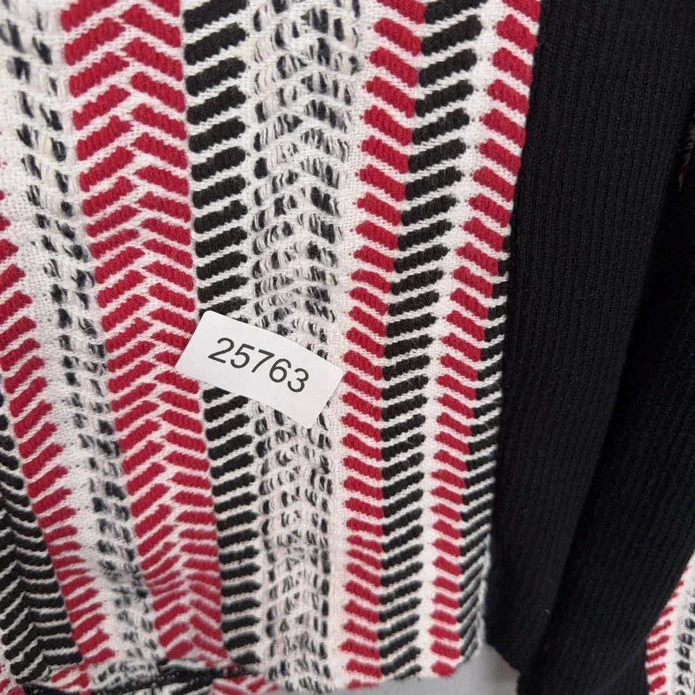 Chicos Cardigan Sweater Womens 0 Red Black White Full Zip Chevron Asymmetrical